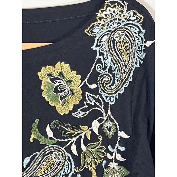 J Jill Floral Embroidery Top XL Black Resort Coastal Preppy Classic Chic Office - Picture 3 of 10